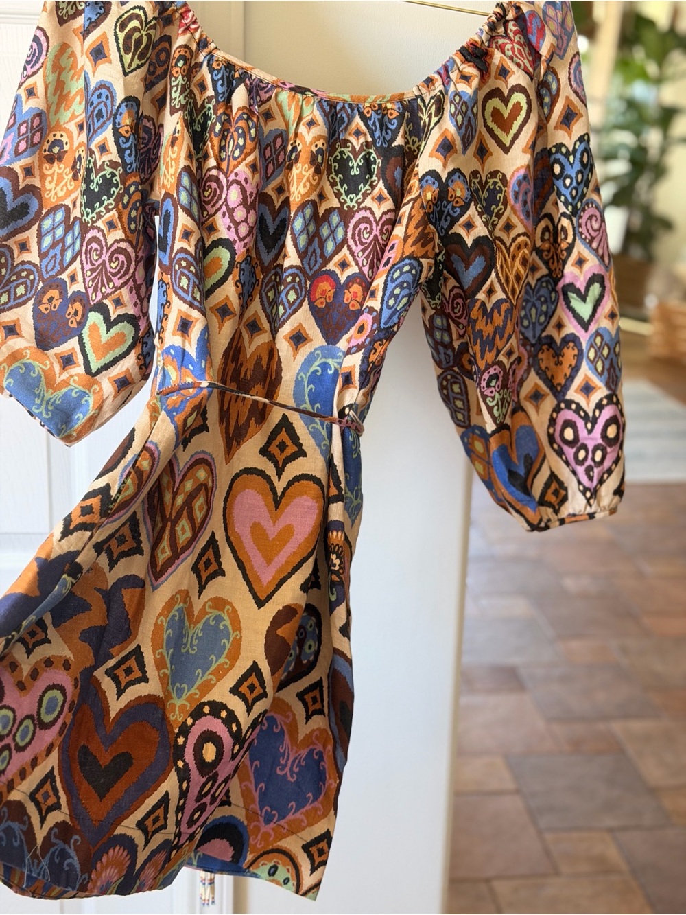 FARM Rio Multi-Heart Mini Dress in Blue, Pink, Tan & Cream - Picture 6 of 7